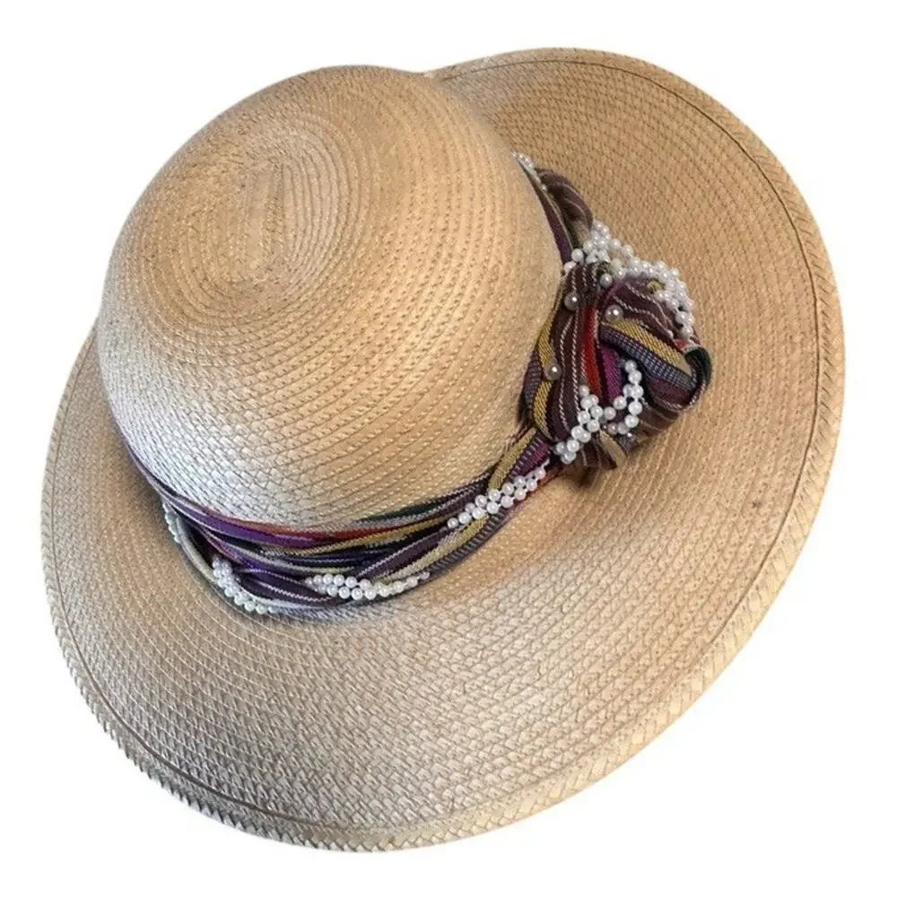 La Giralda Handcrafted Palm Leaves Sun Hat Sz 60 Multicolor Knot 90s Boho Resort - Picture 8 of 13